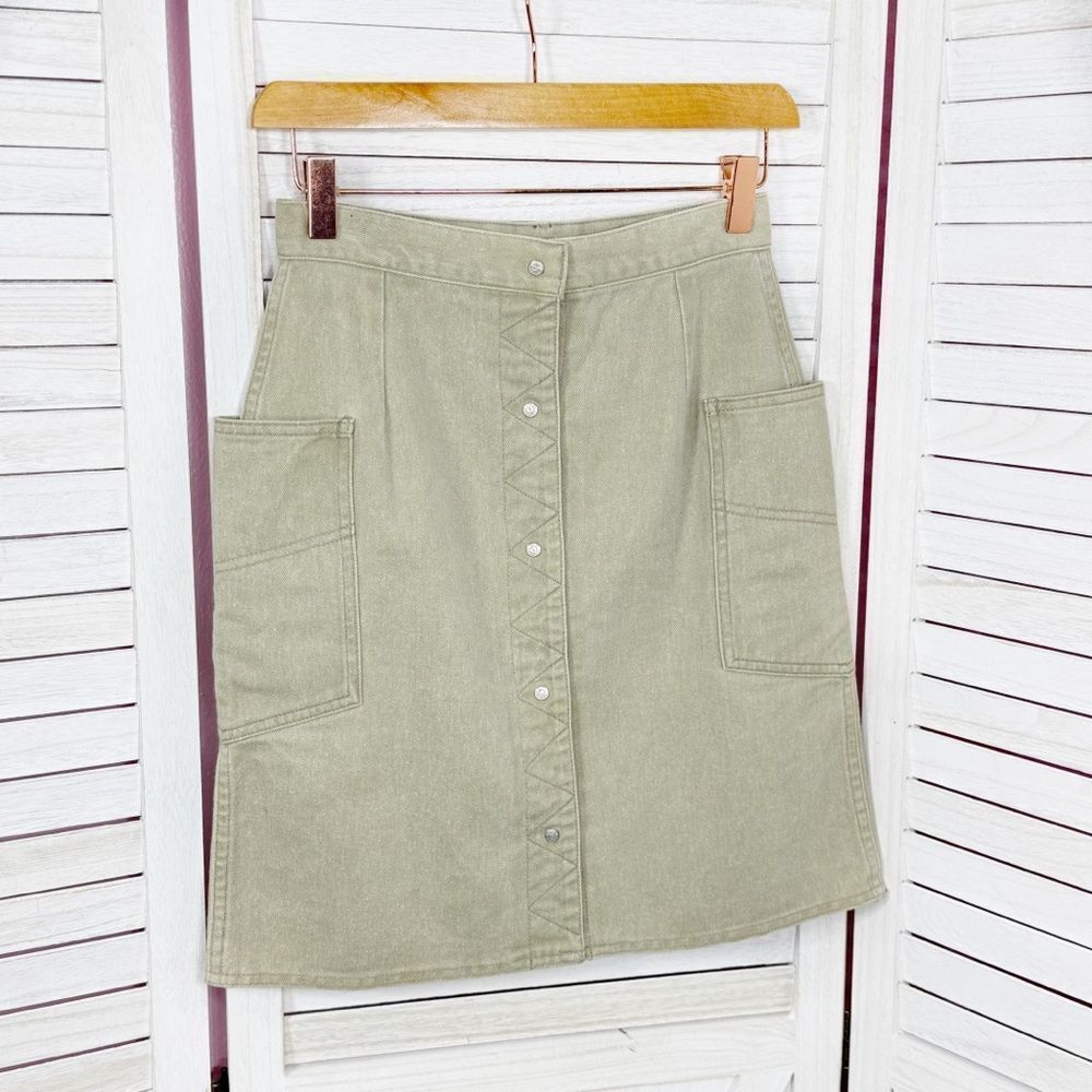Vintage Coca Cola Snap Front Side Cargo Pocket Denim A Line Skirt Khaki 6 XS - Picture 8 of 13